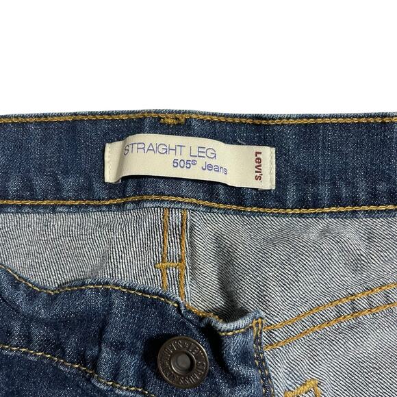 Levis 505 Womens Jeans Size 14 Blue Straight Leg Mid Rise Denim Jeans Zip Fly - Picture 6 of 10